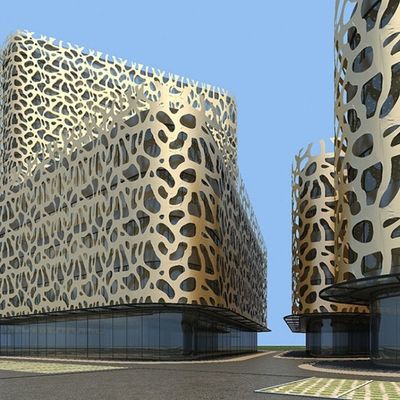 Laser Cut Metal Curtain Wall Gold Hollow Out Perforated Screen Wall