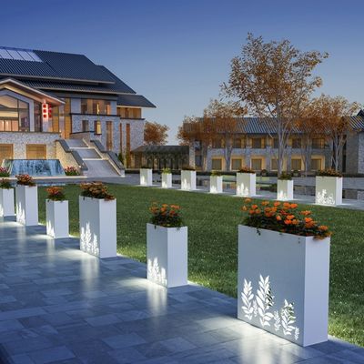 Métal 600mm en acier galvanisé pot de fleurs jardin pot de plantes décoratives avec lumière LED