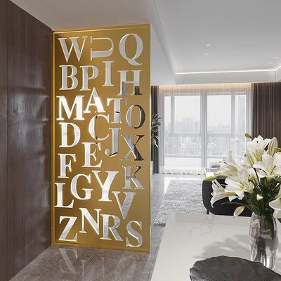 Hairline Metal Room Divider Laser Cut Stainless Steel Residential Interior Gold Partition