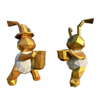 Colorful Metal Rabbit Sculpture Contemporary Garden Large Animal Statues