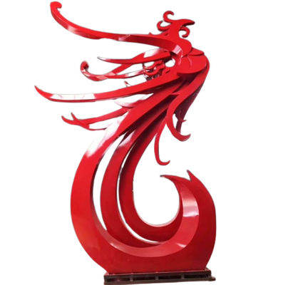 Outdoor Red Phoenix Bird Sculpture Large Abstract Garden Metal Animal Statue