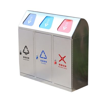 Stainless Steel Trash Bin Top Open Outdoor Metal Sorting Trash Bin