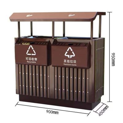Hot Selling Galvanized Steel Trash Bin Brown Metal Separate Waste Bins