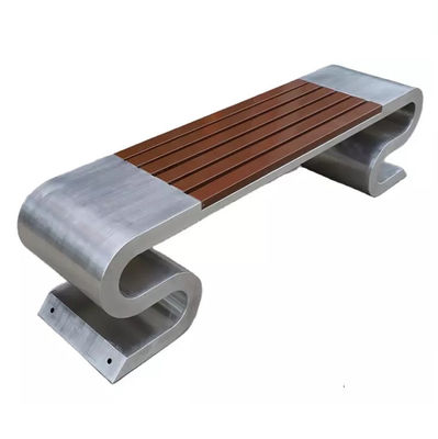 Wholesale Garden Stainless Steel Wood Bench With Bent Metal Leg