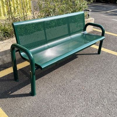 Outdoor Patio Green Metal Bench 3 Seater Steel Benches For Waiting Area