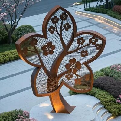 Customized Unique Charm Rust Style Flower Sculpture Suitable For A Hotel Lobby