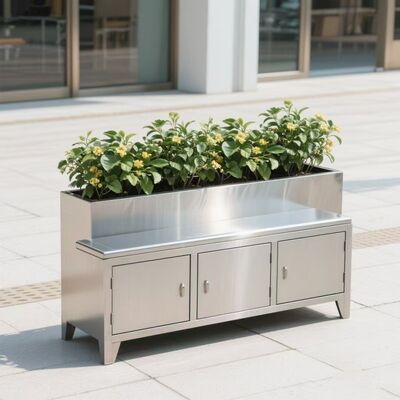 Planteur de fleurs en métal mat jardin extérieur décoratif Tabouret en acier inoxydable Boîte à fleurs